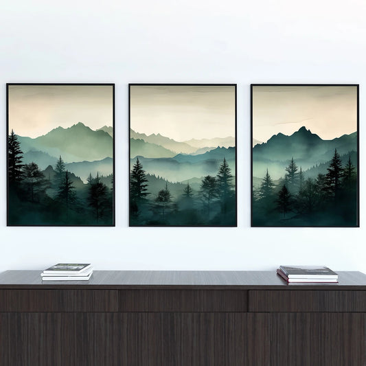 Abstract Sage Green Mountains Wall Art Print