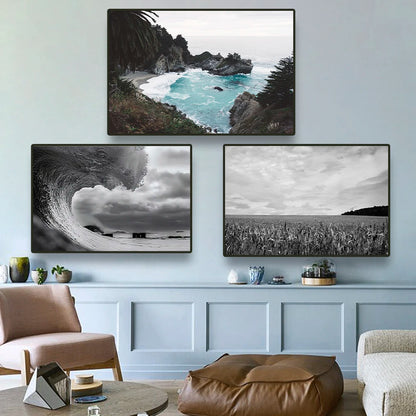 、Beach Landscape Canvas Paintings Sunset Gold Sea