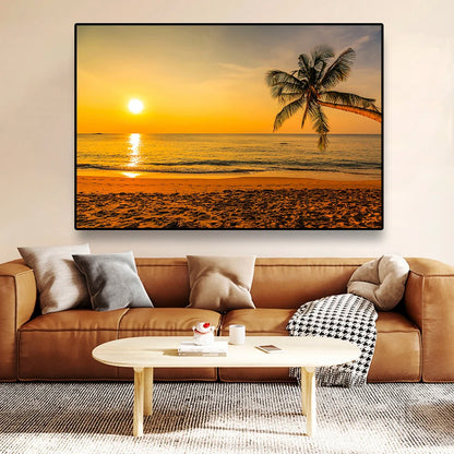 、Beach Landscape Canvas Paintings Sunset Gold Sea