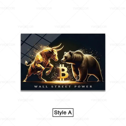 Artwork Bitcoin Bull Bear Animals Canvas Painting