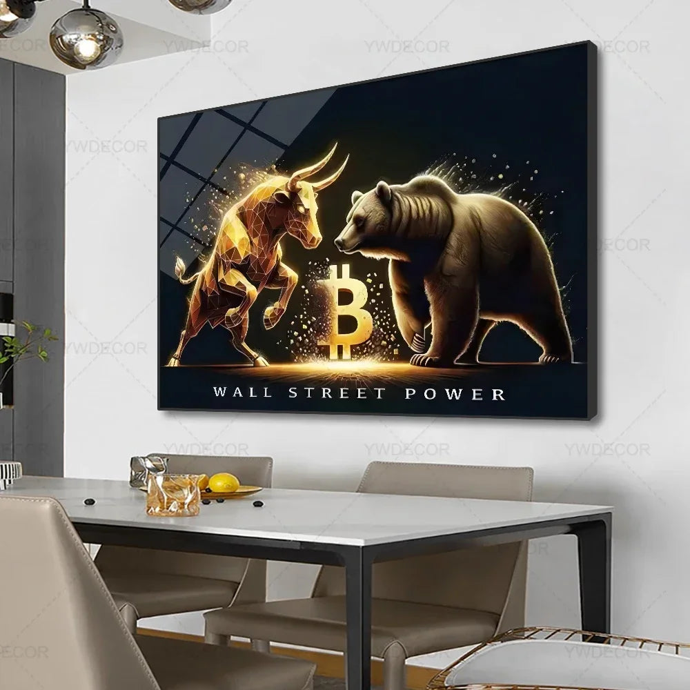 Artwork Bitcoin Bull Bear Animals Canvas Painting