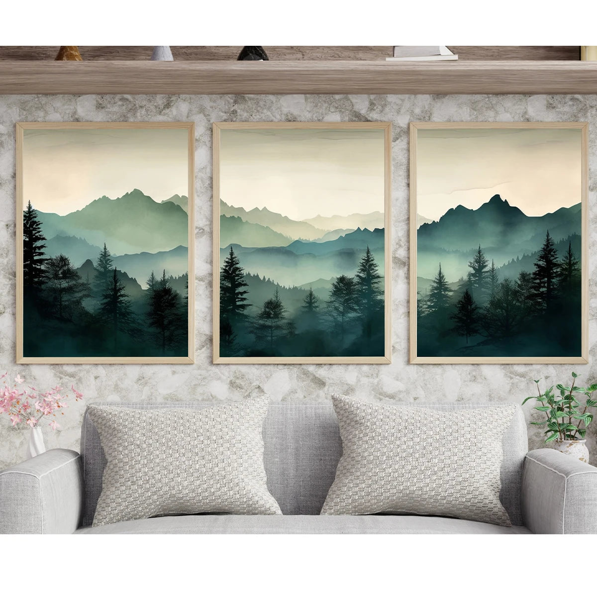 Abstract Sage Green Mountains Wall Art Print