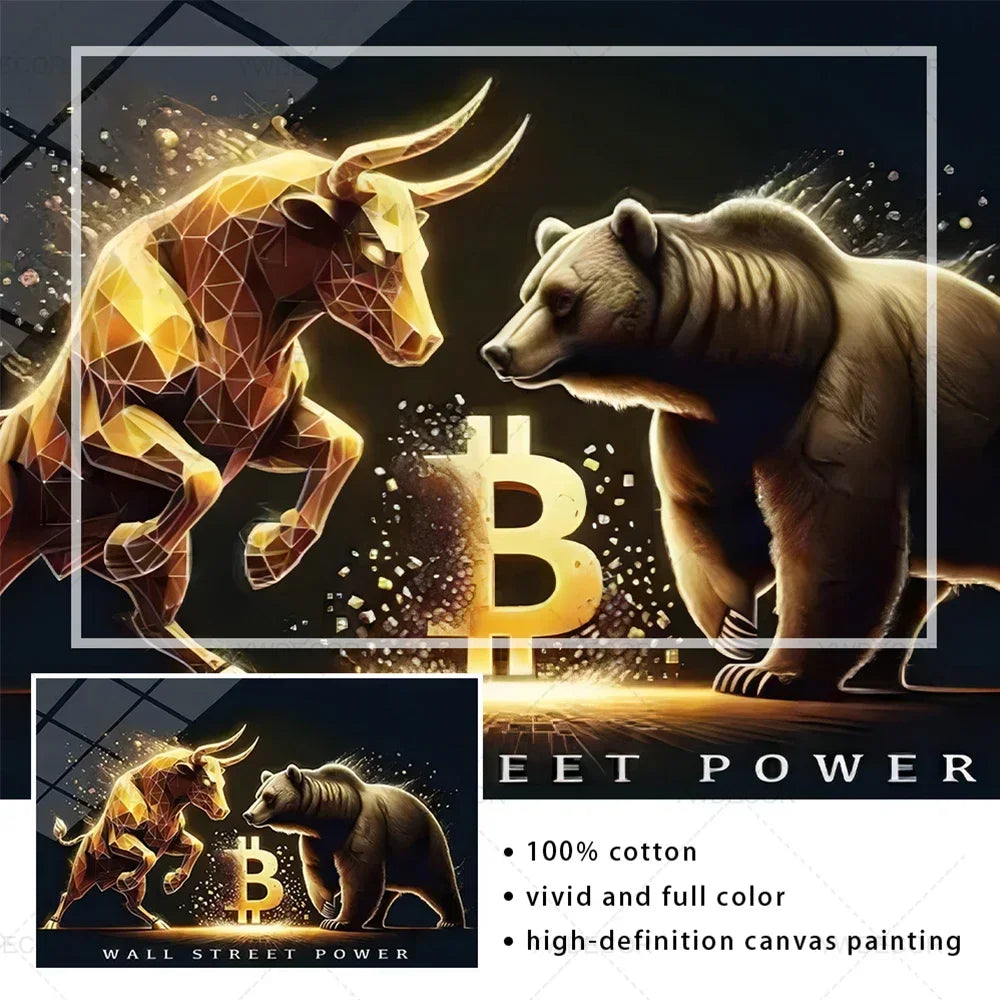 Artwork Bitcoin Bull Bear Animals Canvas Painting