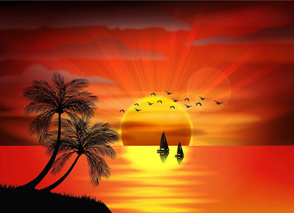、Beach Landscape Canvas Paintings Sunset Gold Sea