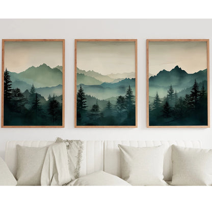 Abstract Sage Green Mountains Wall Art Print