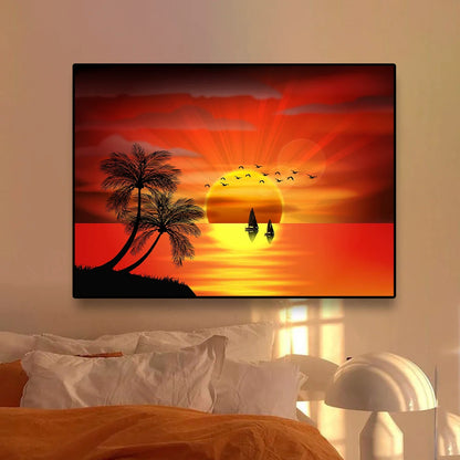 、Beach Landscape Canvas Paintings Sunset Gold Sea