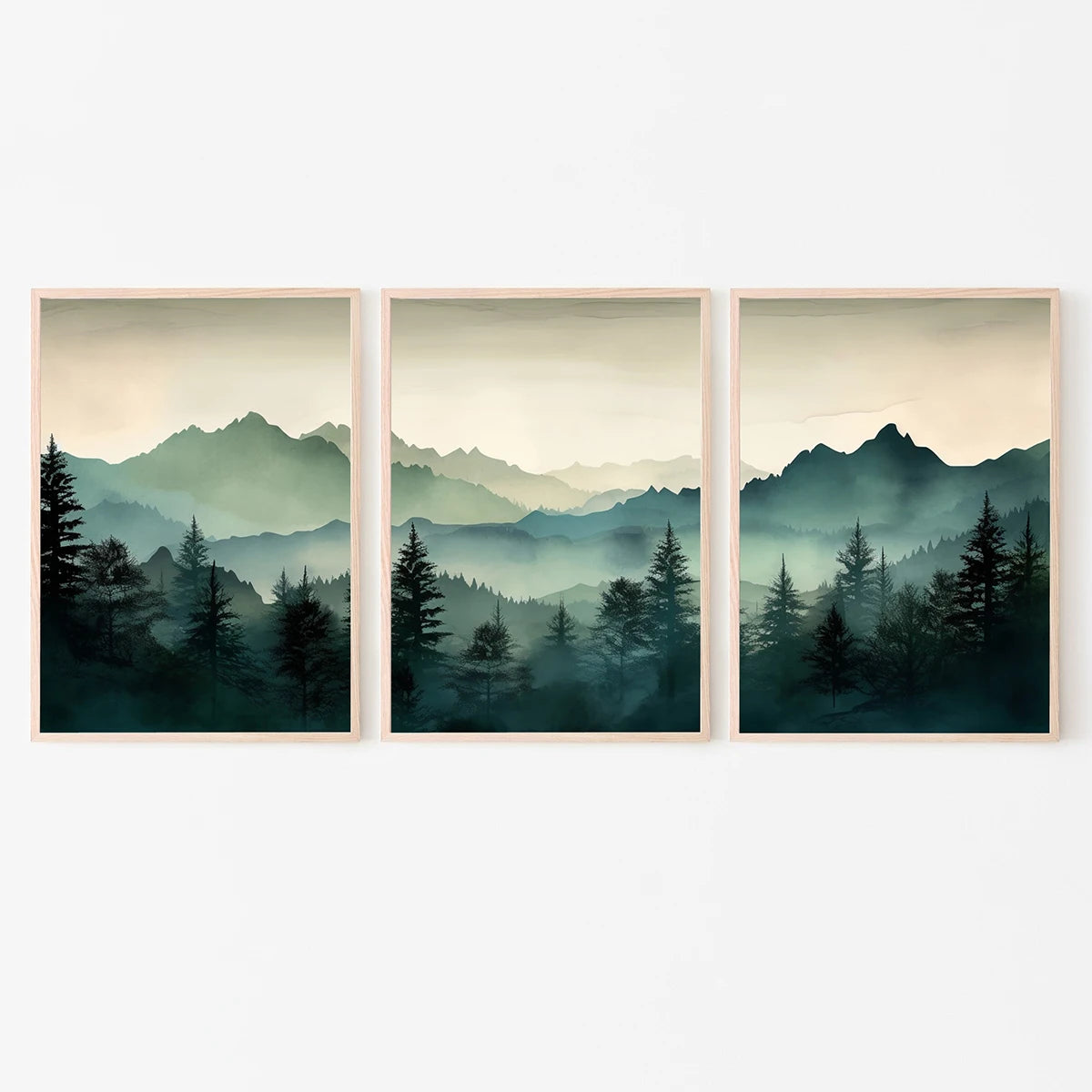 Abstract Sage Green Mountains Wall Art Print