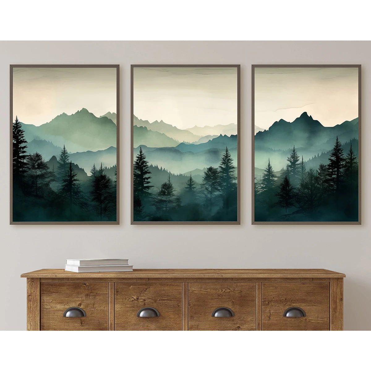 Abstract Sage Green Mountains Wall Art Print