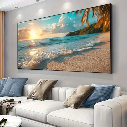 Modern Beach Sunset Canvas Art Print,