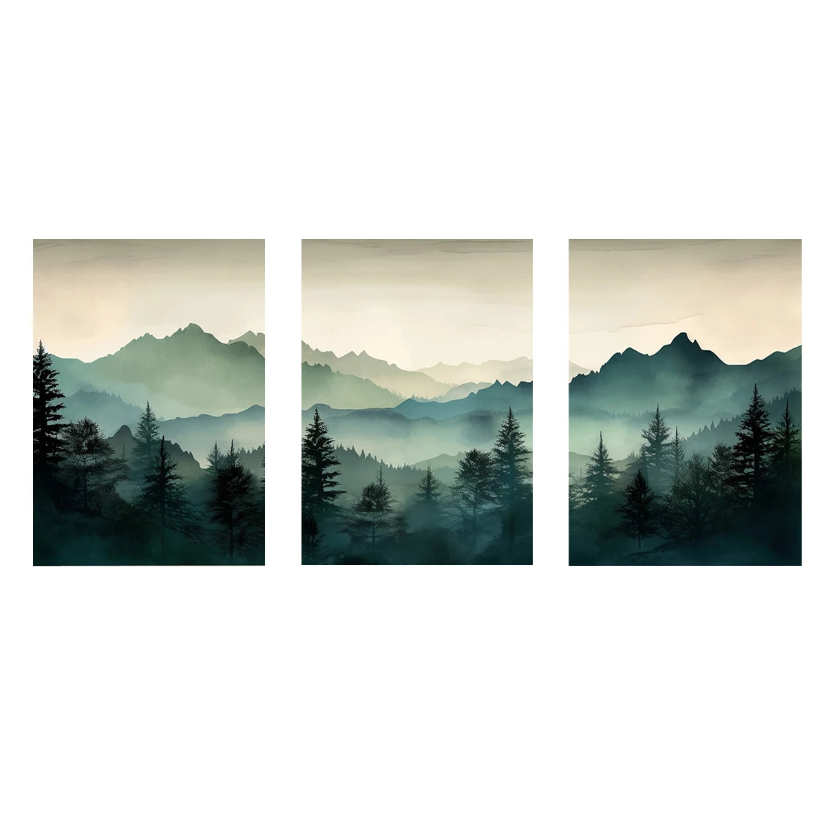 Abstract Sage Green Mountains Wall Art Print
